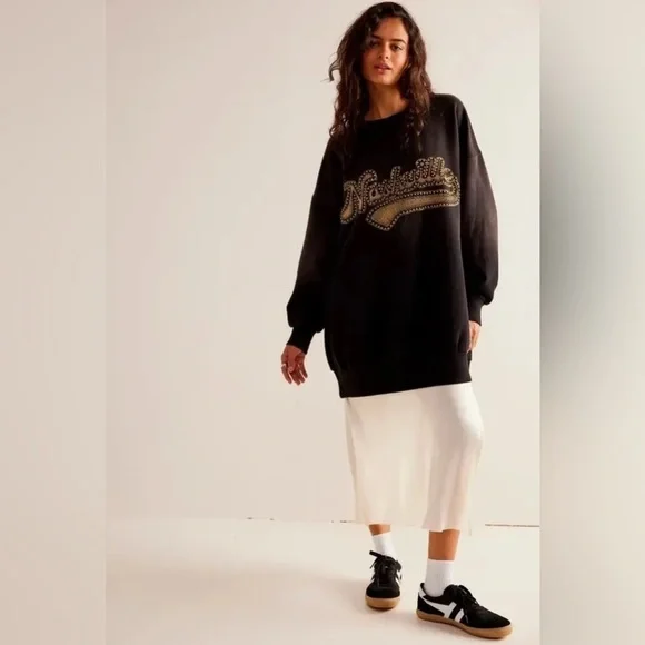 Free People Bali Drifter Oversize Nashville Embellished Sweatshirt Sz Xs - Picture 1 of 7